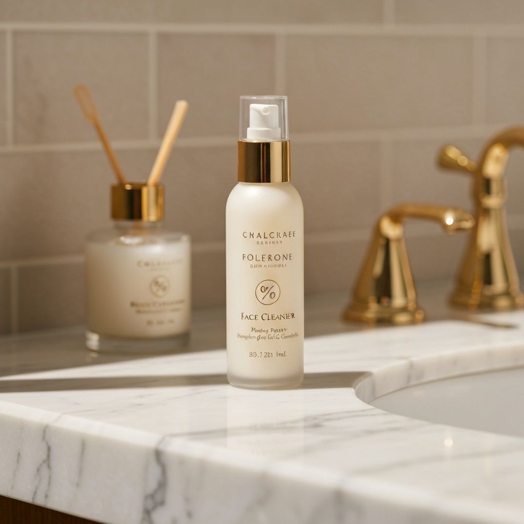 Detergente viso setoso in bottiglia di vetro elegante